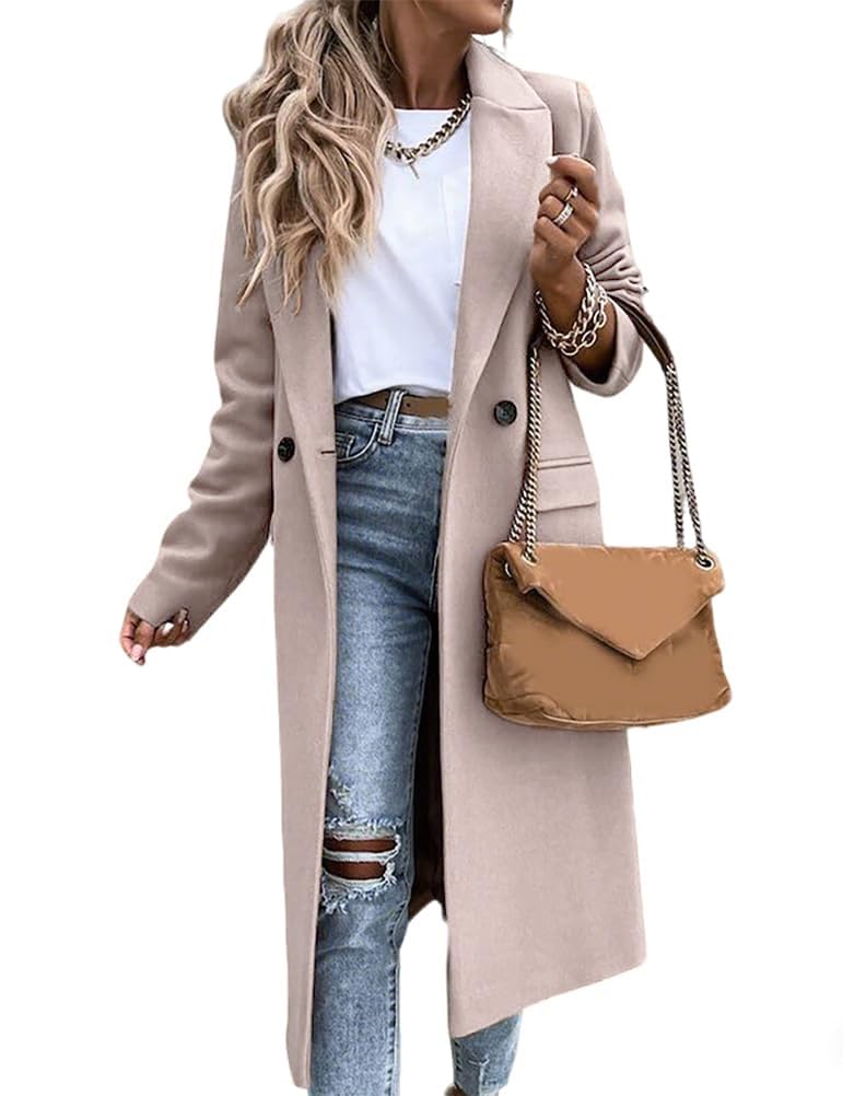 IDEALSANXUN Womens Long Wool Coats Fall Winter Notch Lapel Dressy Peacoat Jackets