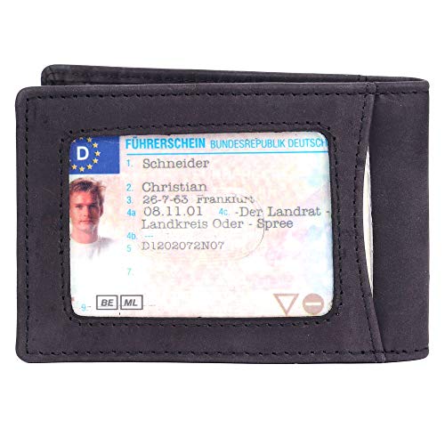 Image of Brooklyn Bridge Genuine Leather Money Clip Wallet for Men Crazy Horse Black - Premium Slim RFID Protected Wallet with Cash Clip & Multiple Card Slots, Stylish Front Pocket Design, Gift for Men