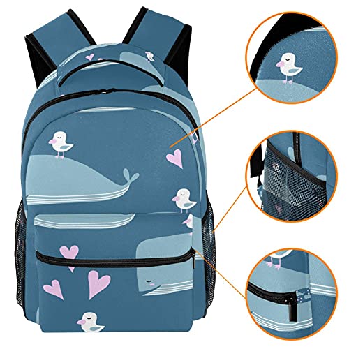 Sac à dos ordinateur portable grande capacité décontracté imprimé baleine bleu - 3