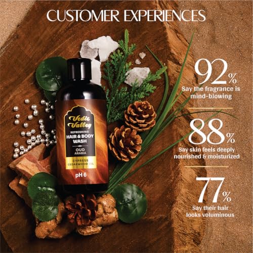 Image of VEDIC VALLEY Oud Arabia Hair & Body Wash with Cypress and Cedarwood Oil | Paraben Free Body Wash for Men & Women Helps Reduce Hair Fall & Supports Healthy Growth | Brightens Skin, Nourishes & Moisturizes Formula | 300 ml