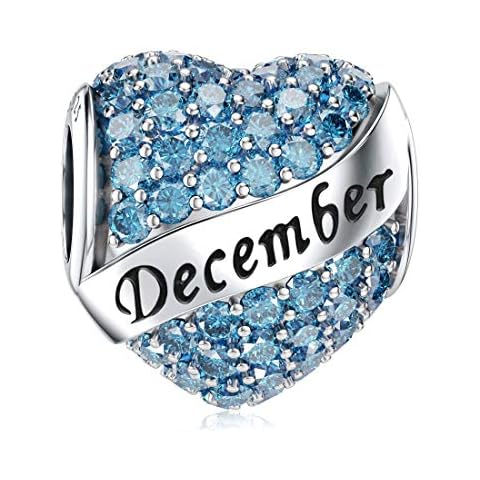 Birthstone Charms December for Pandora Charms Sterling Sliver Heart Bead Cubic Zirconia Cover