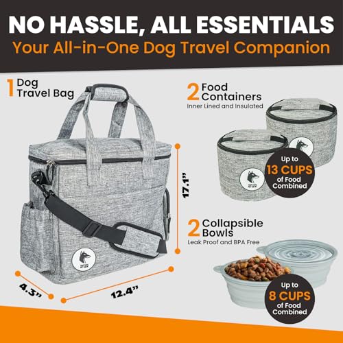 Dog Travel Bag for Supplies - Airline-Approved Backpack for Dogs - Pet Supply Organizer with Foldable Bowls & Food Containers - Pet Travel Bag - Dog Bags for Travelling with Accessories