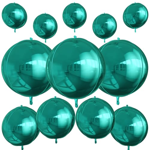 Image of 12PCS Dark Green Round Foil Balloons 22 inch 15 inch 10 inch Large Mylar Balloons | Shiny Green 4D Ball Balloons for Birthday Party, Graduation, Wedding, Christmas, New Year, Disco Prom Party Decorations