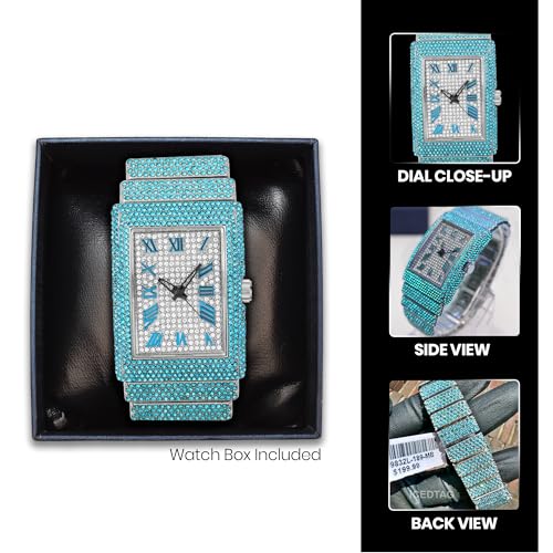 Unisex Full Iced Bling Out Luxury Fashion Lab Diamond CZ Round Quartz Movement White Gold Plated Celebrity Party Pink Watch - Gift Box4