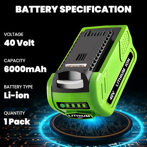 Image of 1Pack 6000mAh Lithium ion Replacement for Greenworks 40V Battery 6.0Ah 29462 29472 29252 20202 22262 25322 Compatible with Greenworks 40Volt GMAX Battery Cordless Power Tools