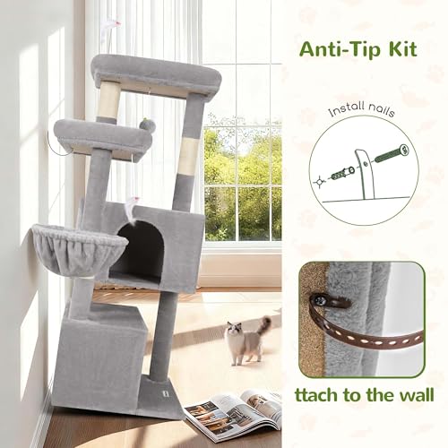 Torre para gatos de 55 pulgadas con rascador y cesta colgante miniatura 5