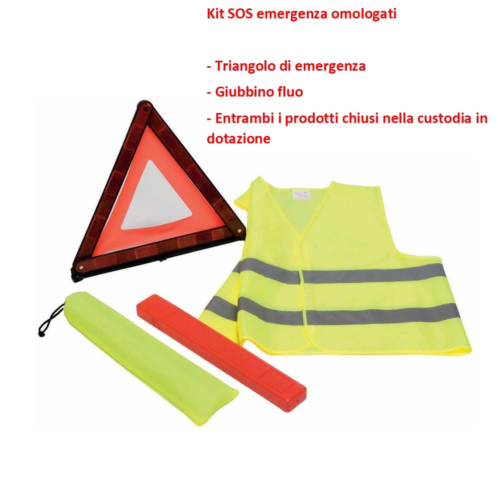 COMPATIBILE CON AC KIT SOS EMERGENZA STRADALE PER AUTO CRIC A PANTOGRAFO CRICK+CHIAVE A CROCE PER BULLONI+TRIANGOLO DI EMERGENZA+GIUBBINO FLUO