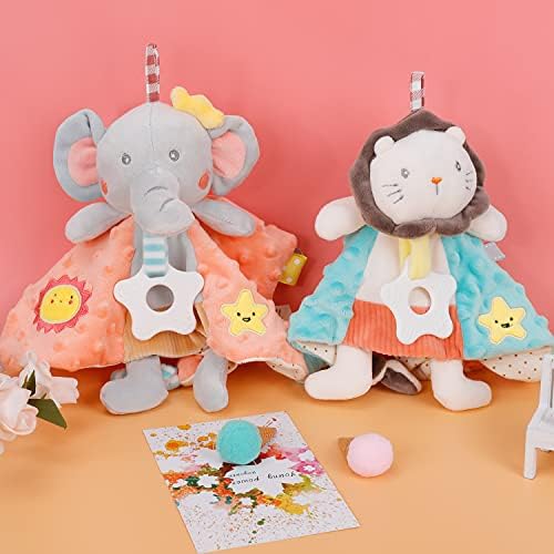 PomeloBaby Baby Comforters Blanket Stuffed Toy Soft Comforter with Teether Silicone, Newborn Gifts for Baby Girl Boy, Kids, and Toddlers (Elephant)