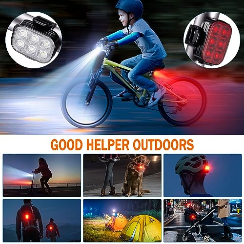 Bike Lights, Combination of Bike Front Light and Tail Light, IP65 Waterproof USB Charging, Equipped with 6 Ultra-Bright LED Beads, 4+6 Lighting Modes, Suitable for Riding at Night.