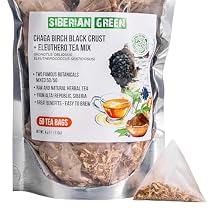 Siberian Green Chaga Tea with Siberian Ginseng Root 50Pcs Equal Ratio Natural Pure Tea Bags with Chaga Eleuthero Mix Non-GMO, No Fillers Siberian Sourced Infusion Bags for Focus, Energy