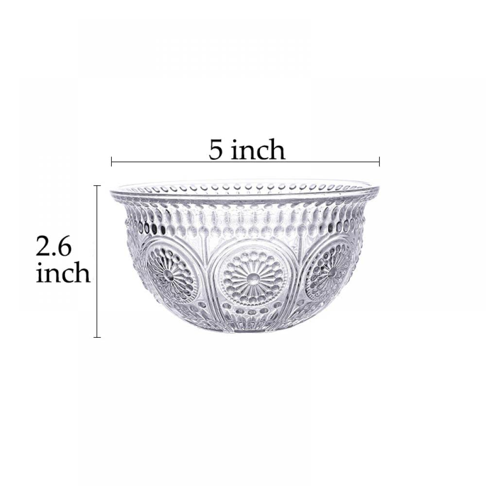Sizikato 4 cuencos de postre de vidrio en relieve, cuenco de cristal transparente de 13 onzas, cuenco de ensalada