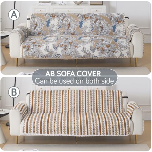 Image of HOKIPO Reversible Quilted Sofa Cover 6 Seater Set, 6 Seater(3+2+1) Sofa Cover, Easy Drape Series, Urban Floral (IN-1101 + IN-1100+IN-1099-ED4)
