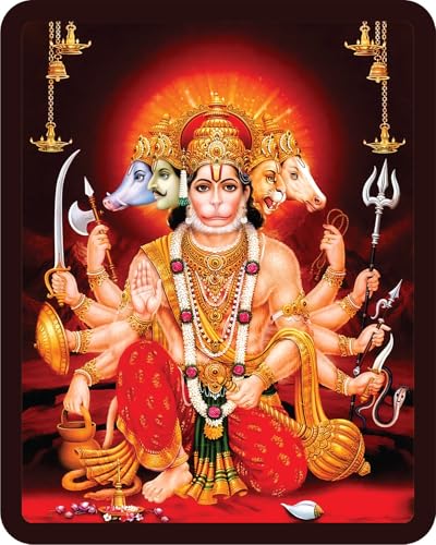 Image of BerryBox Panchmukhi Hanuman MDF Sticker Wall Frame Door Vastu Dosh Rectification Remedy Of Home, Office And Factory MDF Photo Poster with self adhesive tape 4x5 inch (Style 7)