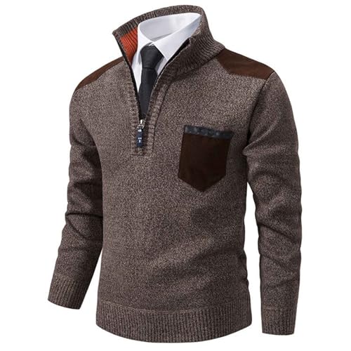 Men's Quarter Zip Pullover Sweater Slim fit Stand up Collar Sweater Autumn and Winter Sweater Casual Thick