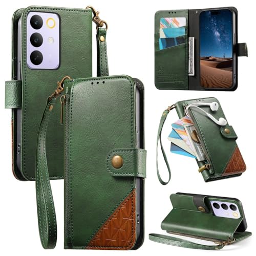 Housse vert forêt Oppo A16S étui clapet rabat cuir pour trier cartes et monnaie