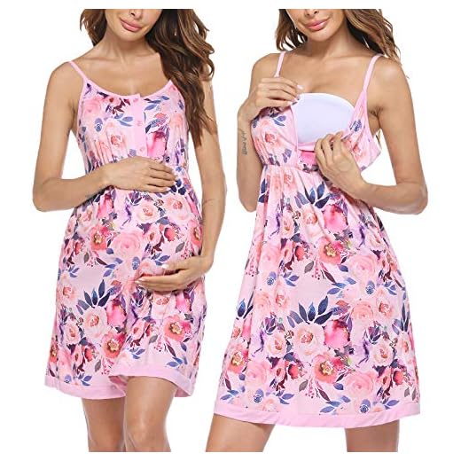 Ekouaer Nursing Nightgowns Breastfeeding Maternity Gown Sleeveless Sleepwear Nursing Sleep Shirts