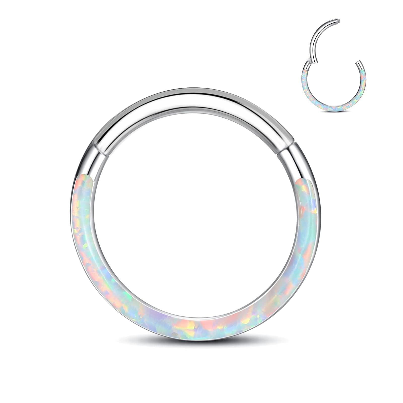 ESHIONER G23 Titanio Septum Piercing Nariz Aro Oro Helix Concha Anillos de Segmento Anillos de Labio Joyería Piercing Tragus Plata Negro Opal Nostril Piercing 18G/16G 6MM/8MM/10MM
