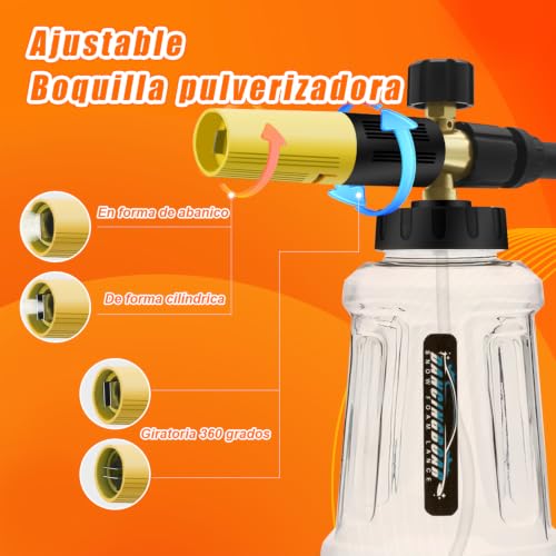 Miniatura 5 de Cañón De Espuma De Nieve Para Lavadora A Presión Karcher K Series K2 K3 K4 K5 K6 K7, 1l Lanza De Espuma De Nieve Dispensador De Jabón Con Pulverización Ajustable Mejorada Boquilla Negro Y Amarillo