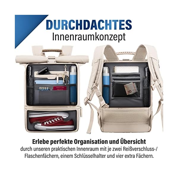 HEAVER® Rolltop Rucksack –Super praktischer Daypack- Ergonomischer u. sicherer Transport deiner Gegenstände und Laptop bei jedem Wetter- Damen/Herren – Bild 5