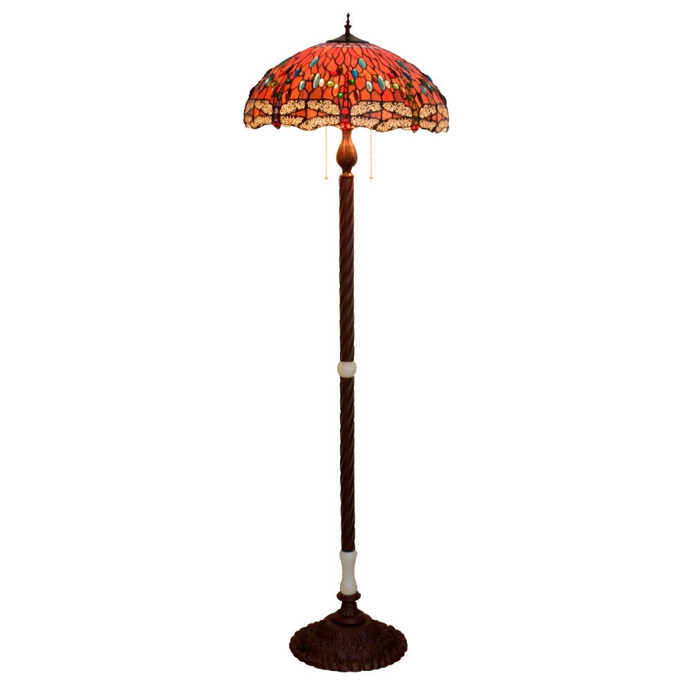 IUokLU 50CM Tiffany-style Stained Glass Large Floor Lamp Bar Red Bottom Dragonfly Jade Classic Villa, Exhibition Hall, Decorative Lamp, Coffee Base Clubhouse, Lobby, Red Dragonfl
