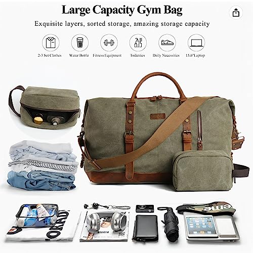 Duffle Bag for Men Travel Leather Canvas Weekender Bag Overnight Bag with Toiletry Bag3