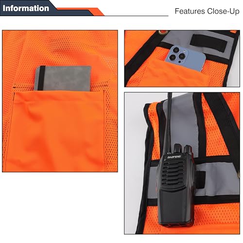 Image of Gasoline Class 2 High Visibility Reflective Safety Vests Women & Men | With 15 Pockets And Zipper Front,Meets Ansi /Isea Standards