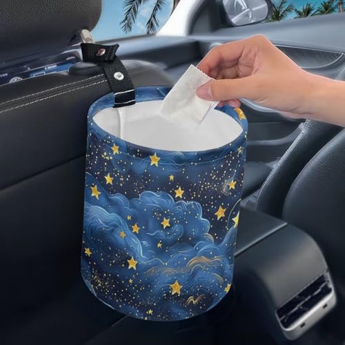 Image of Blue Star Car Carbage Bag Hanging Cute Car Trash Bag with Leak Proof Inside Liner and Hanging Strap Road Trip Must Haves for Kids