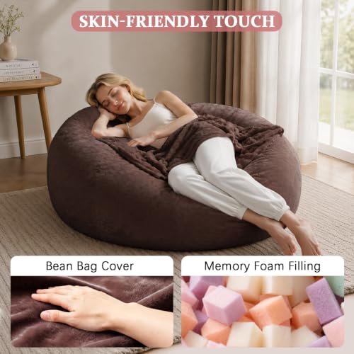 Image of Memory Foam Bean Bag Chair for Adults, 3FT Brown