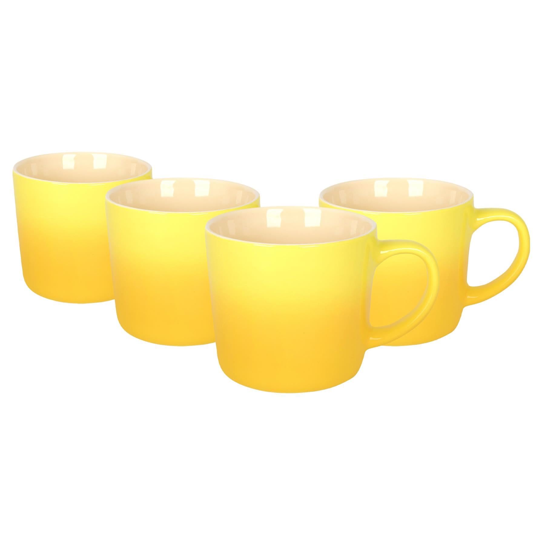 Argon Tableware Yellow Ombre Coffee Mug 330ml - Pack of 4 - New Bone China Tea Mug, Vegan Friendly Ceramic Cup, Glazed Stoneware Style Drinkware, Microwave Dishwasher Safe