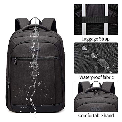 Qinol Travel Laptop Backpack Anti-Theft Work Bookbags With Usb Charging Port, Water Resistant 15.6 Inch College Computer Bag For Men Women (Black) #TOP3