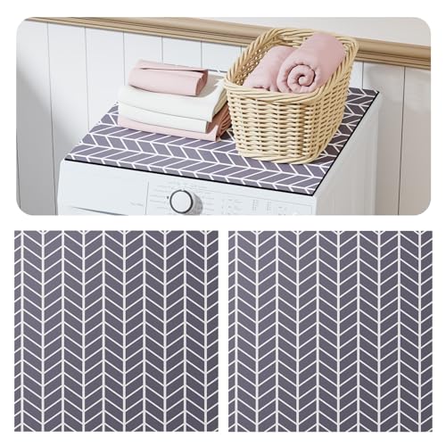 2PCS 27" x 27" Washer and Dryer Covers for the Top,Anti-Slip Washer Dryer Top Protector Mat,Diatomite Dust-Proof Rubber Washing Machine Dust Cover Mat for Laundry Kitchen Home-(Grey&White)