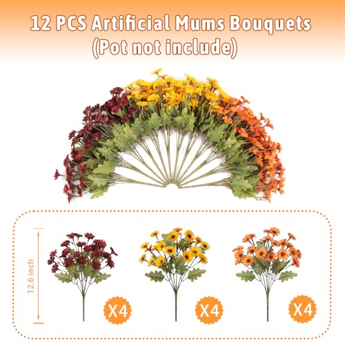 Image of Artificial Fall Flowers Fake Mums Plants for Outdoors Decoration