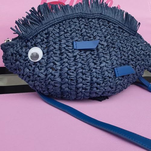 Fish Shaped Straw Shoulder Bags Handmade Paper Woven Crossbody Bag Cute Summer Beach Bag Novelty Holiday Purses4