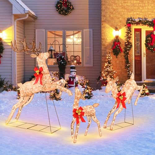 SOARS 3-teilige LED Rentier Familie, Weihnachtsdeko mit 255...