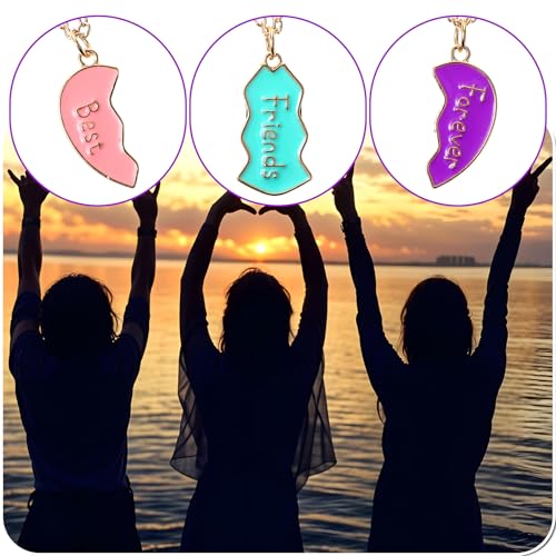 BFF Necklace for 3, Best Friend Necklaces Pendant Heart Broken Stitching Necklace 3 Person Friendship Necklaces Set for Best Friends Women Anniversary Birthday Gifts4