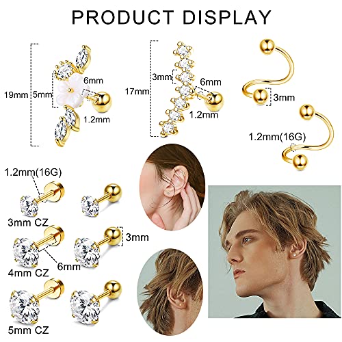 Ubjuliwa 27Pcs 16G Cartilage Earrings Stud Hoop for Women Stainless Steel Forward Helix Piercing Tragus Earrings Conch Piercing Jewelry2