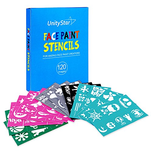 Face Paint Stencils, UnityStar 120 Pieces Body Paint Stencils, Soft Pliable Reusable for Kids Parties Sleepovers Birthday School Carnivals Halloween Christmas