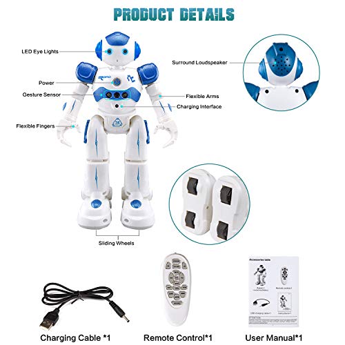 MIBOTE Remote Control Robot Toys for Kids, Smart Gesture Control & RC Remote Control Rechargeable Programmable Robot for Boys Girls Toddler, Walking, Singing, Dancing, Blue