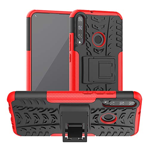 LiuShan Compatible avec Huawei Y7p Coque,Shockproof Robuste Impact Armure Hybride Béquille Housse Coque Étui Couverture pour Huawei Y7p Smartphone(Non Compatible avec Huawei Y7),Rouge