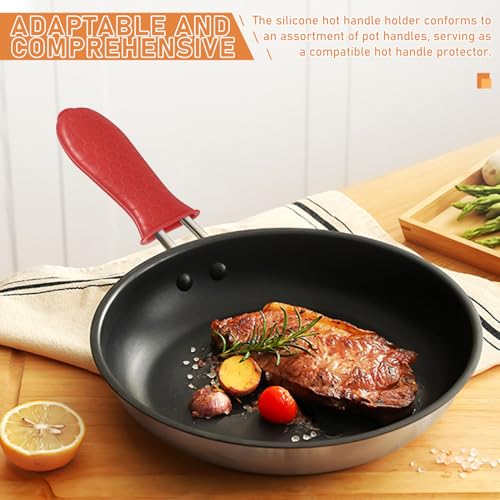 Silikon Topfgriff Hitzeschutz Set - 4-Teiliges Rotes Set Mit 2 Griffhüllen Und 2 Topfhandschuhen Rutschfester Hitzebeständiger Schutz Für Töpfe Und Pfannen Mit Praktischem Aufhängeloch