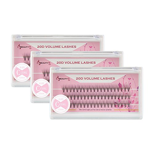 Beauty7 Pestañas Postizas Natural Extensión C Curl 0.05 mm de Pestañas Individuales Profesionales Eyelashes Pestañas Postizas para Unisex Maquillaje Negro (3 PSC*12 mm)