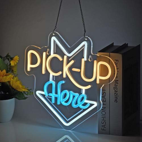 Image of PICK-UP Here Neon Sign, Neon Lights Hanging Wall Art Decoration for Restaturant Shop Bar Market Bakeries Cafe Celebration Home Decor, USB Powered Ultra Bright Dimmable,14.57x12.6inches