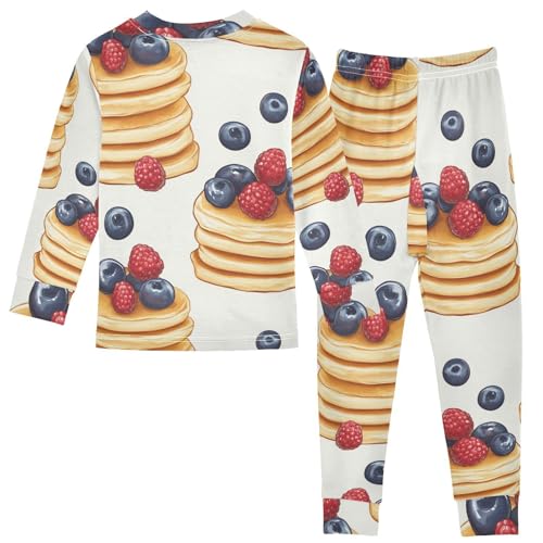 Pajama Sets Long Sleeve Pancakes with Berries Pattern Soft Comfy Sleepwear 2 Piece PJS 3-8T3