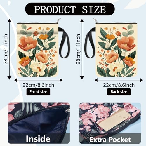 CRASPIRE Flower Book Protector Plant Book Covers Vintage Orange Book Sleeve for Paperbacks Washable Fabric Cloth Book Cover with Zipper and Extra Sleeve Pocket for Book Lovers Classmate Gifts - Image 2