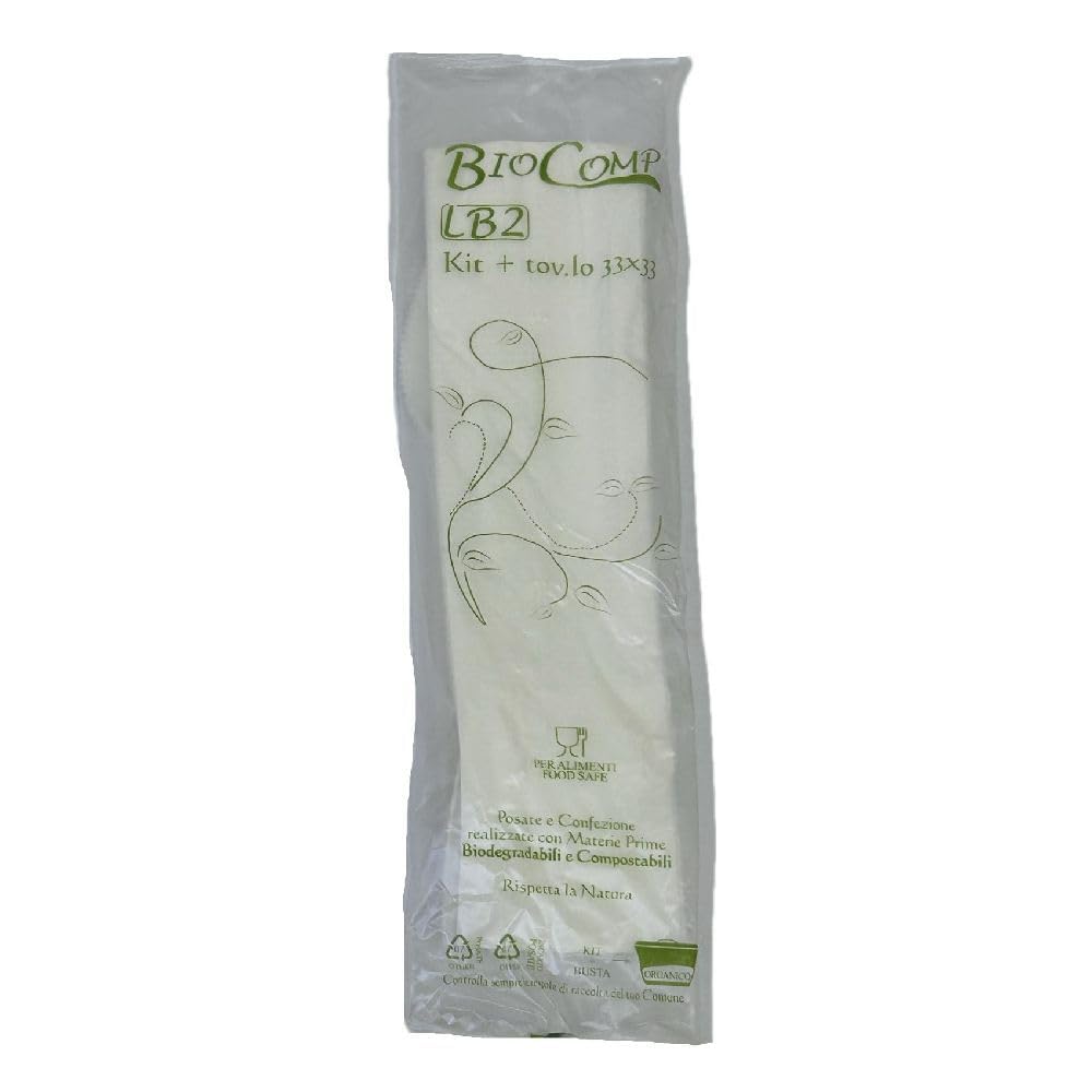 25/50/100/250 BIS DI POSATE IMBUSTATE CON TOVAGLIOLO - monouso - biodeagradabili - SET BIANCO Posate compostabili 100% Naturale (100 PEZZI)