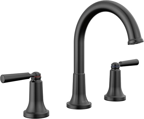 Delta Faucet Saylor 3535-BLMPU-DST - Grifo de baño negro mate de 3 agujeros, grifo de lavabo de baño con tecnología de sello de diamante, ensamblaje