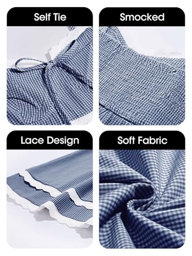 Image of Wenrine Womens Summer Mini Dress Spaghetti Strap Sweetheart Y2K Plaid Lace Trim Tiered Beach Sundress Dresses