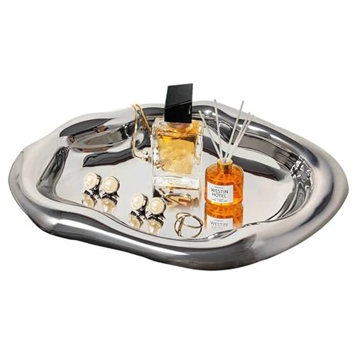Lioong Modern Silver Jewelry Tray Ceramic Vanity Bathroom Trays Decorative Trays Trinket Organizer Home Decoration Mother'S Day Women Girls Her Gift,1.77 Inch Depth cover