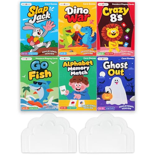 Image of Educational 6 in 1 Kids Card Games, Alphabet & Simple Math, Large Cards | 6 Themes Designed With Mordern Education Concepts, Go Fish, New Old Maid, Gift for Kids 4+, Card Holders Included