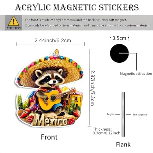 Imán decorativo de acrílico estilo mapache mexicano miniatura 3